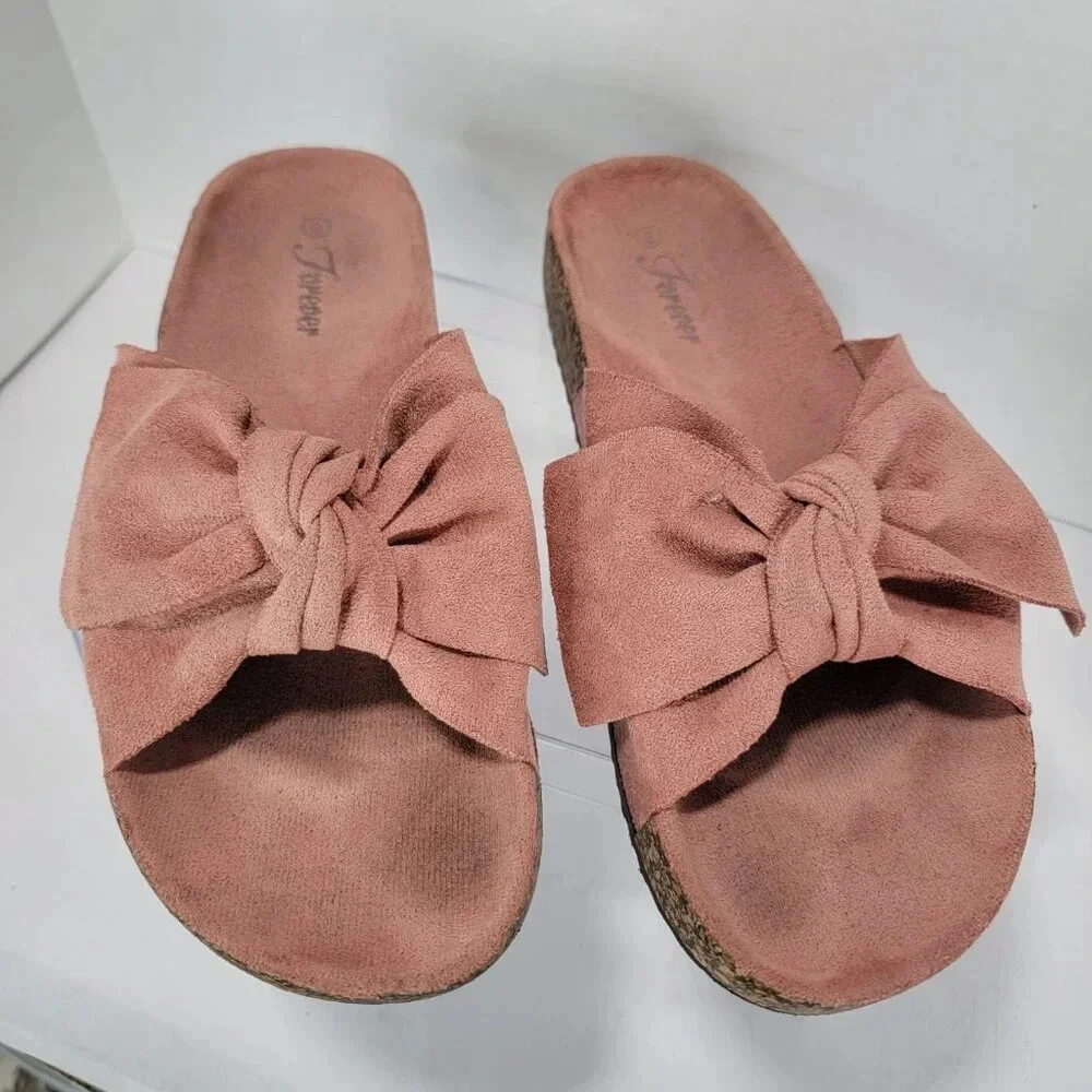 Forever Womens Boutique Slide‎ Sandals Faux Suede Vegan Cute Casual 9 Pink Rose